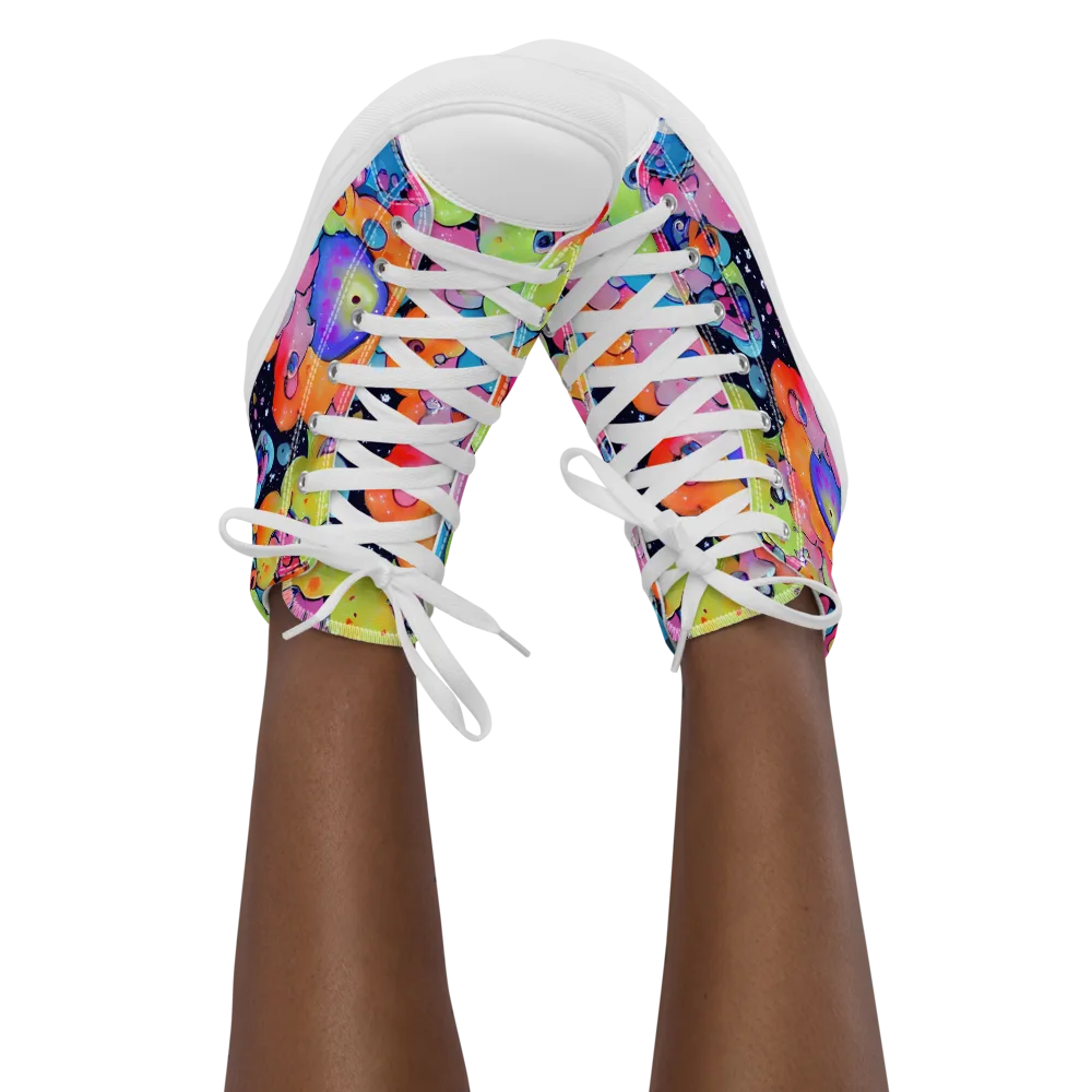 Neon Creature Cosmos on Women's High Top Canvas Shoes — Front