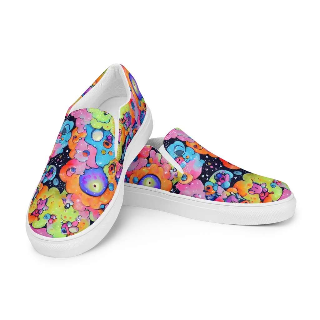 Neon Creature Cosmos on Men's Slip-On Canvas Shoes — Left Front