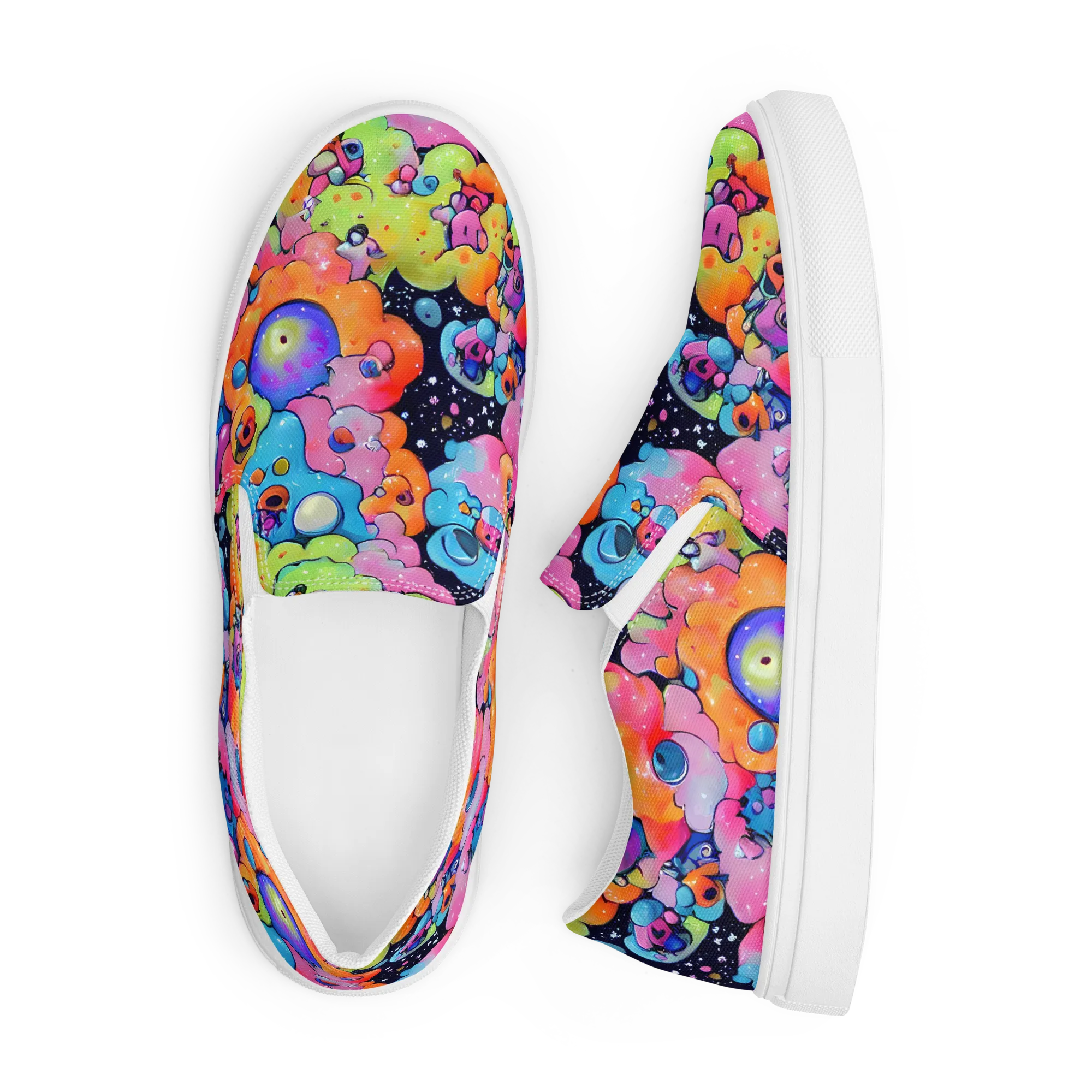 Neon Creature Cosmos on Men's Slip-On Canvas Shoes — Front