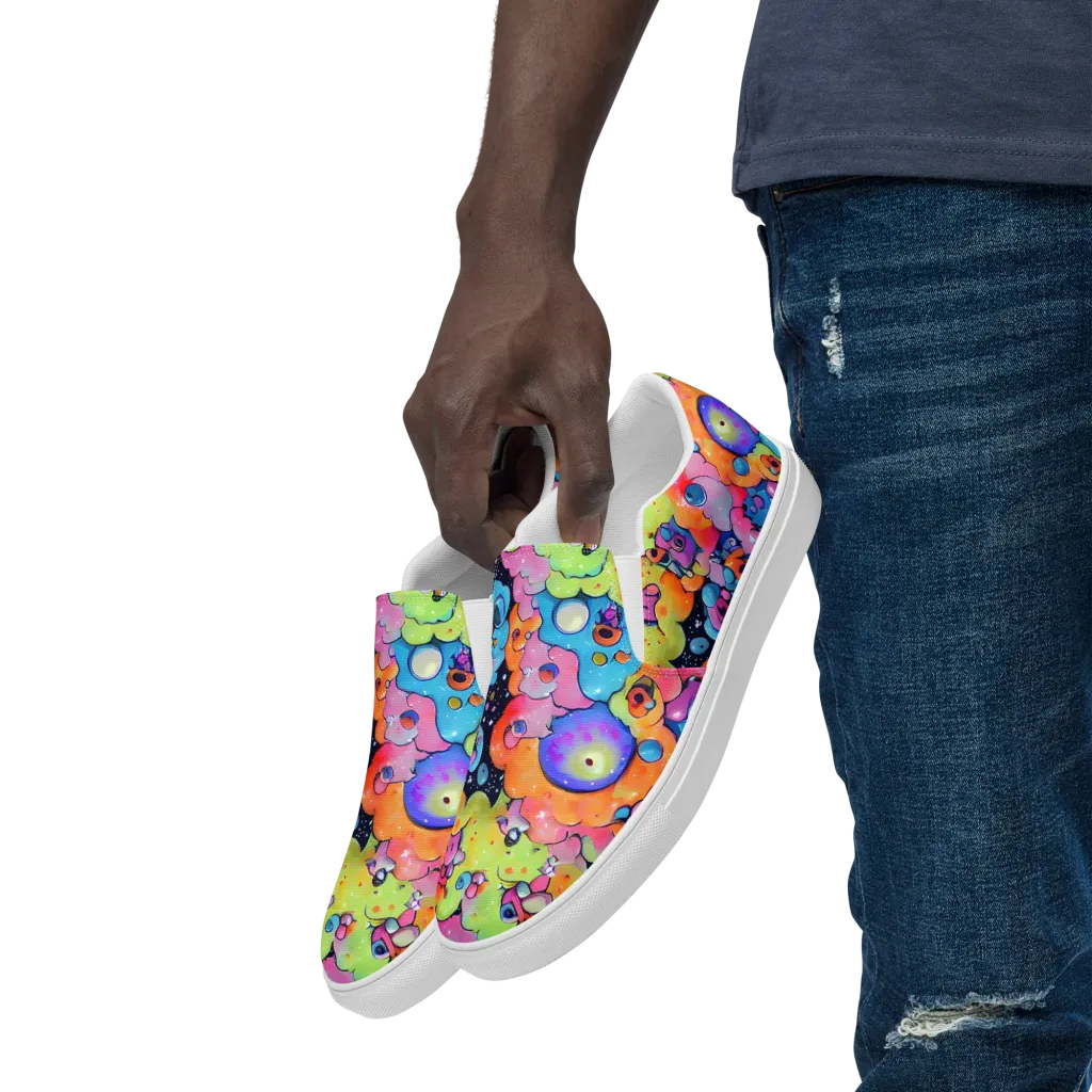 Neon Creature Cosmos on Men's Slip-On Canvas Shoes — Left Front