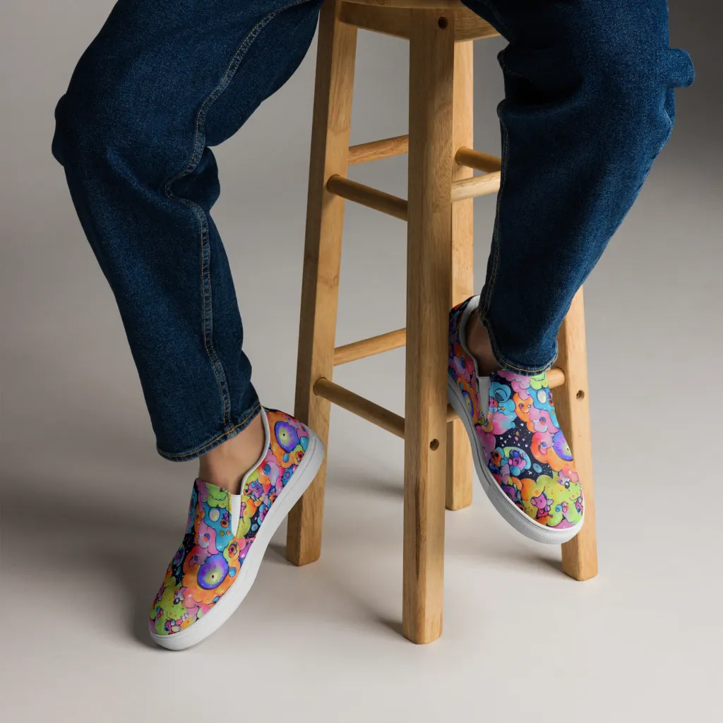 Neon Creature Cosmos on Men's Slip-On Canvas Shoes — Front