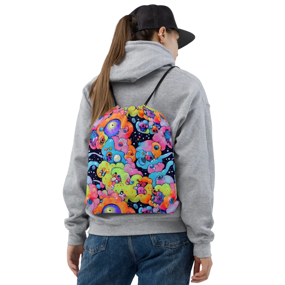 Neon Creature Cosmos on Drawstring Bag — Front