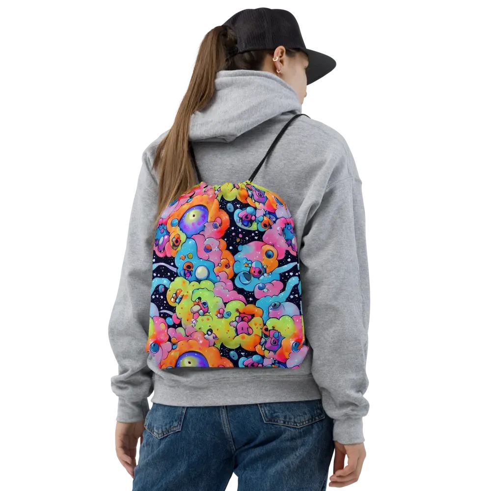 Neon Creature Cosmos on Drawstring Bag — Front