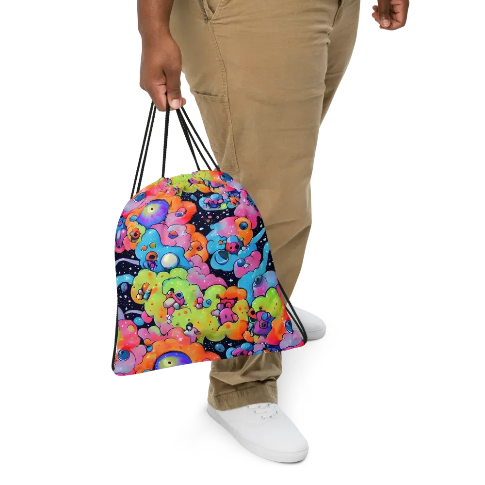 Neon Creature Cosmos on Drawstring Bag — Front