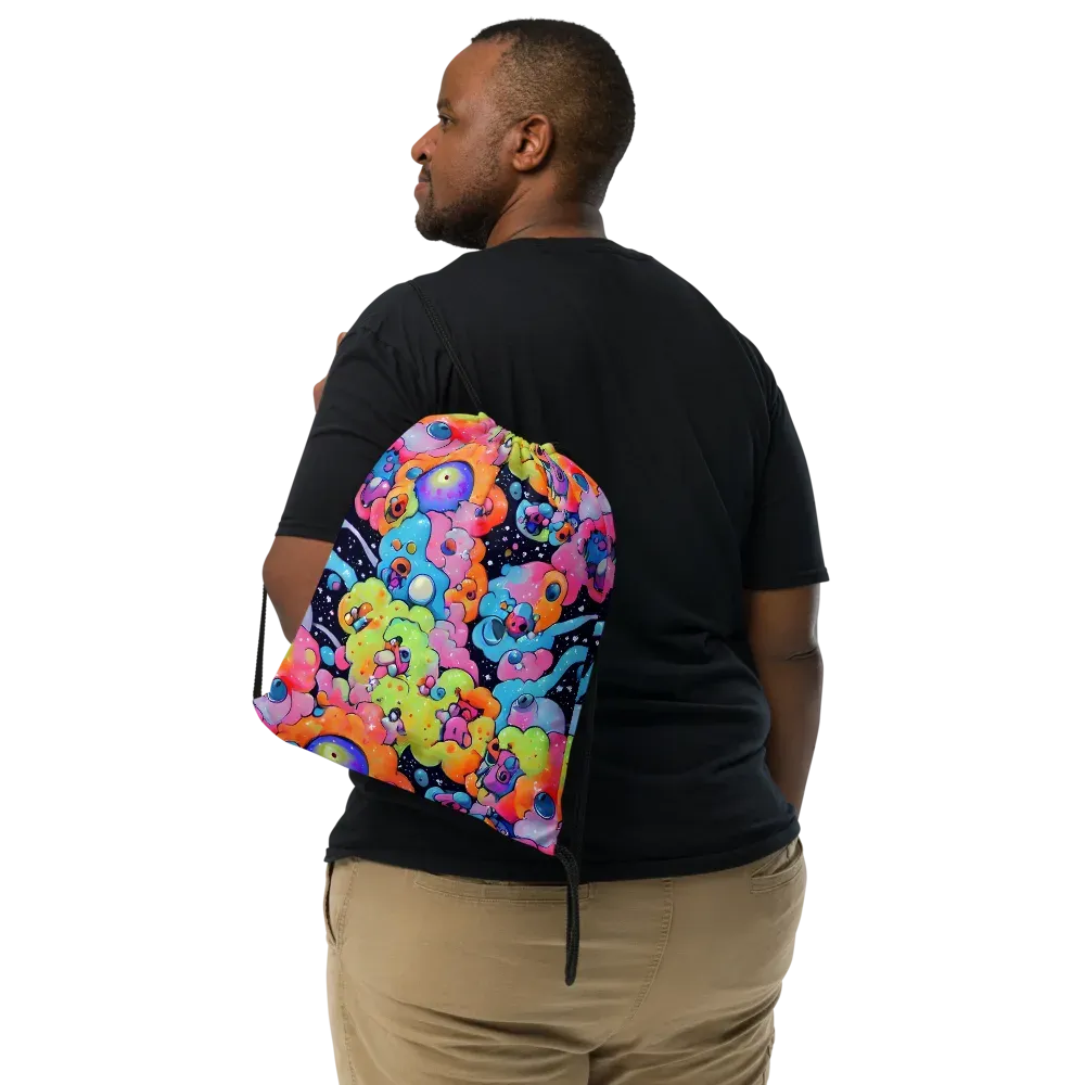 Neon Creature Cosmos on Drawstring Bag — Front
