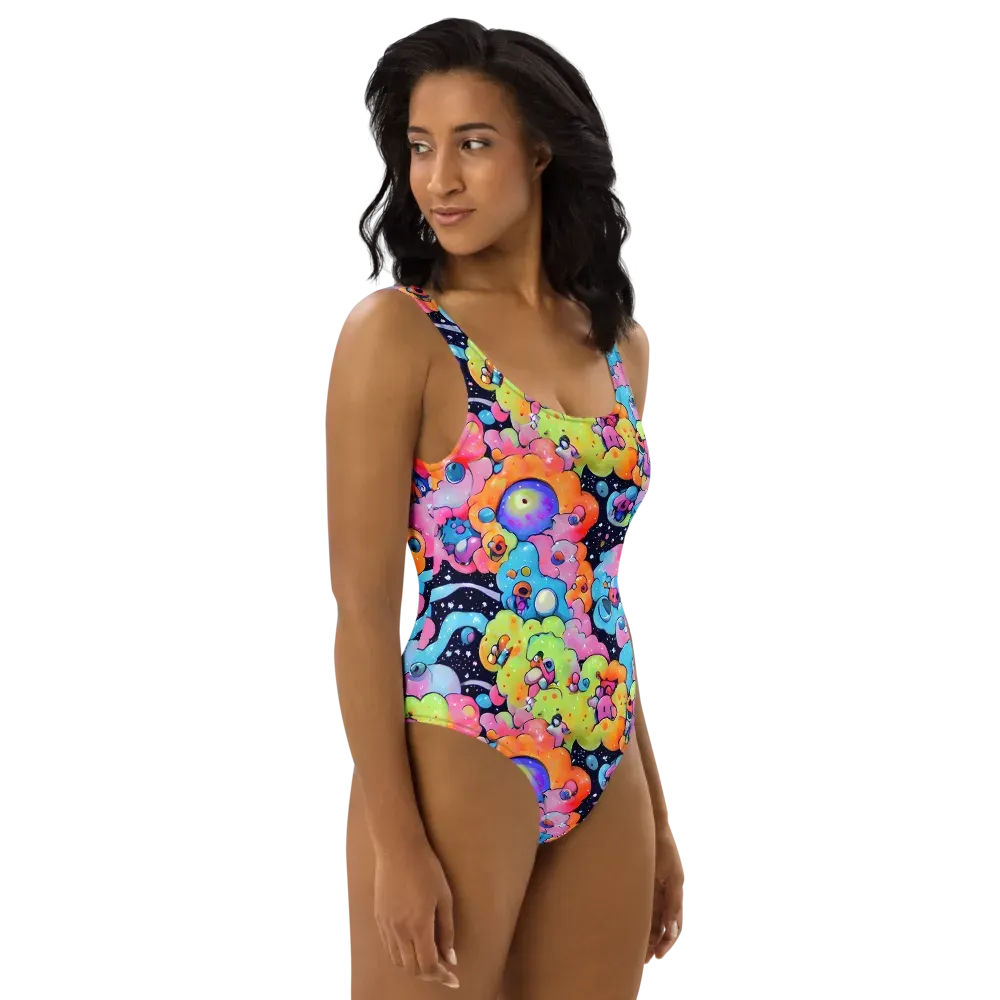 Neon Creature Cosmos on One-Piece Swimsuit — Right