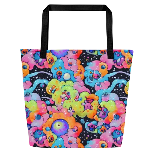 Neon Creature Cosmos on a Large Tote Bag W/ Pocket