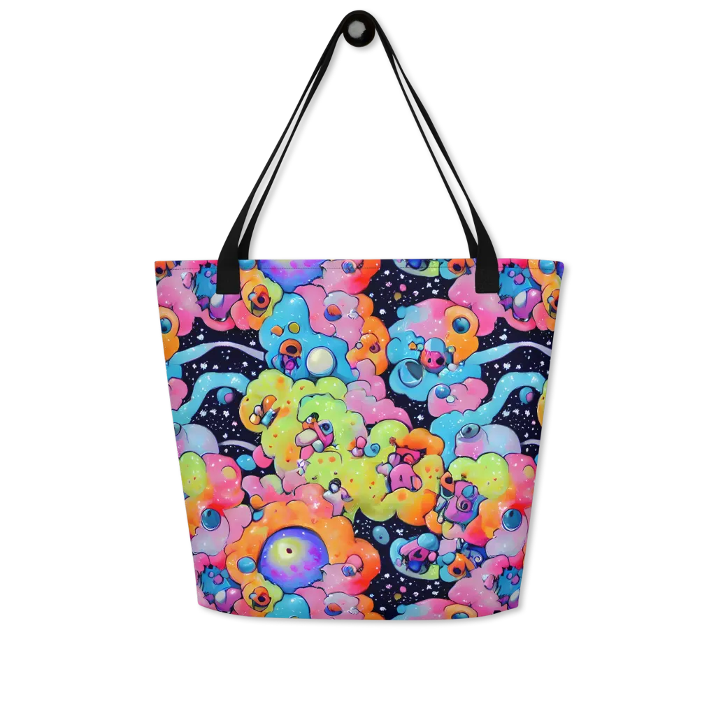 Neon Creature Cosmos on Large Tote Bag W/ Pocket — Front