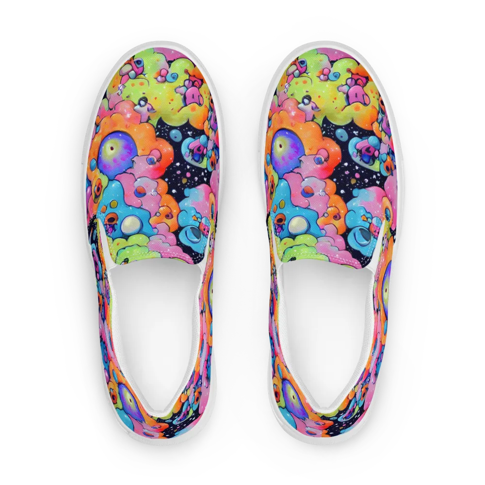 Neon Creature Cosmos on Women's Slip-On Canvas Shoes — Front