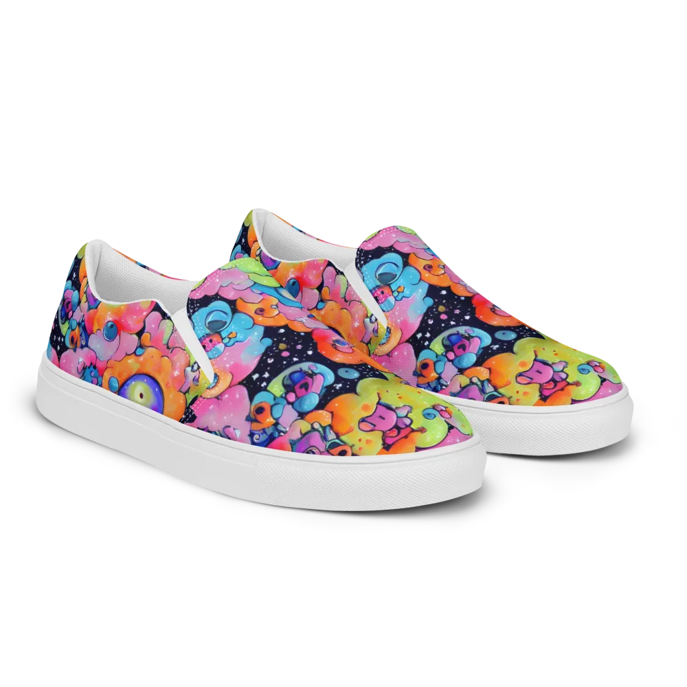 Neon Creature Cosmos on Women's Slip-On Canvas Shoes — Right Front