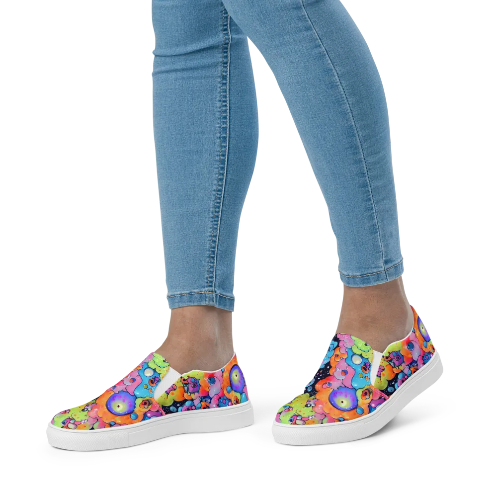 Neon Creature Cosmos on Women's Slip-On Canvas Shoes — Front