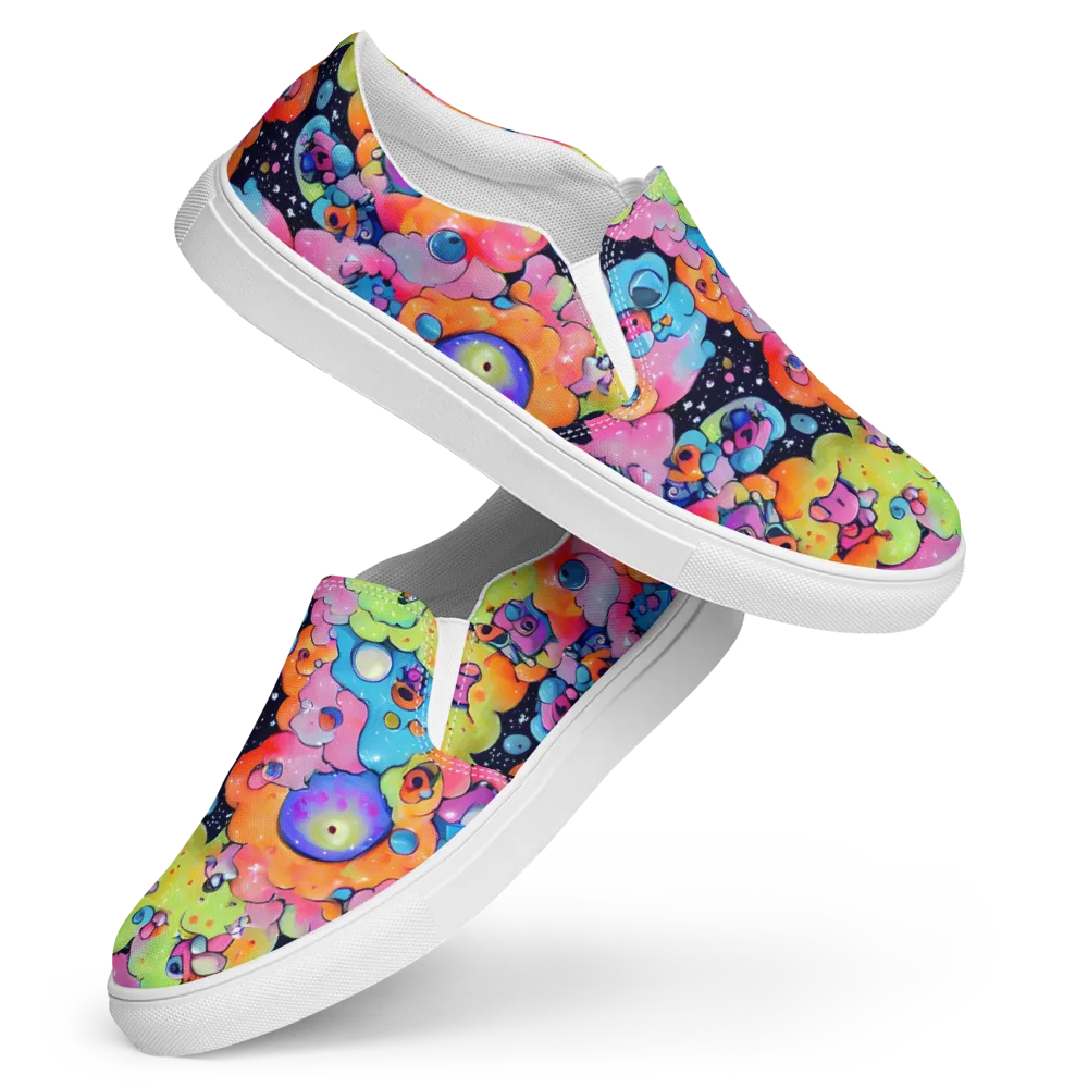 Neon Creature Cosmos on Women's Slip-On Canvas Shoes — Front