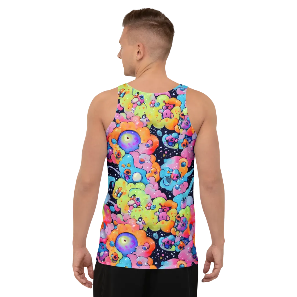 Neon Creature Cosmos on Men's Tank Top — Back