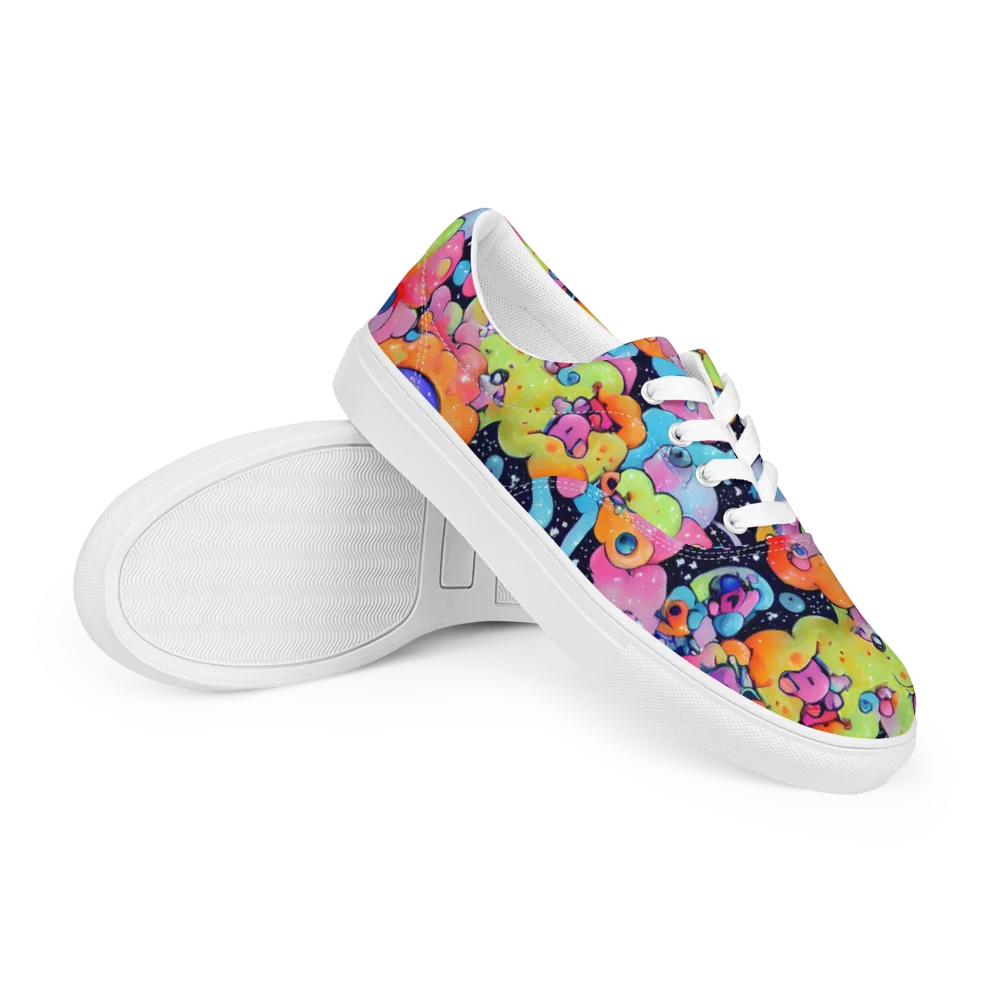Neon Creature Cosmos on Men's Lace-Up Canvas Shoes — Right Front