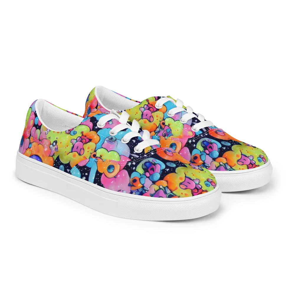 Neon Creature Cosmos on Men's Lace-Up Canvas Shoes — Right Front