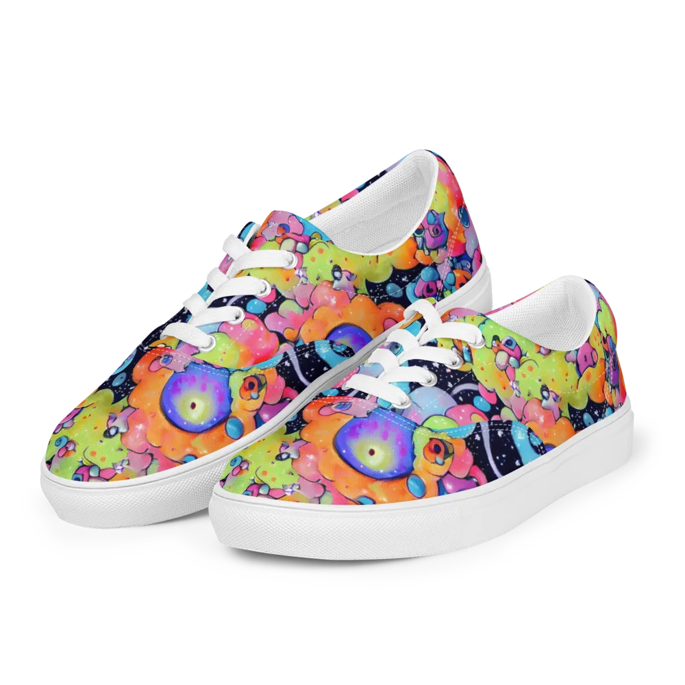 Neon Creature Cosmos on Men's Lace-Up Canvas Shoes — Left Front