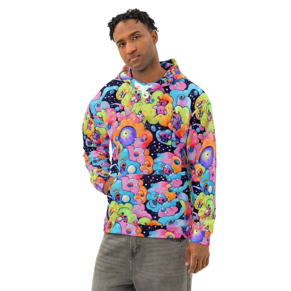 Neon Creature Cosmos on Cotton Hoodie — Left Front