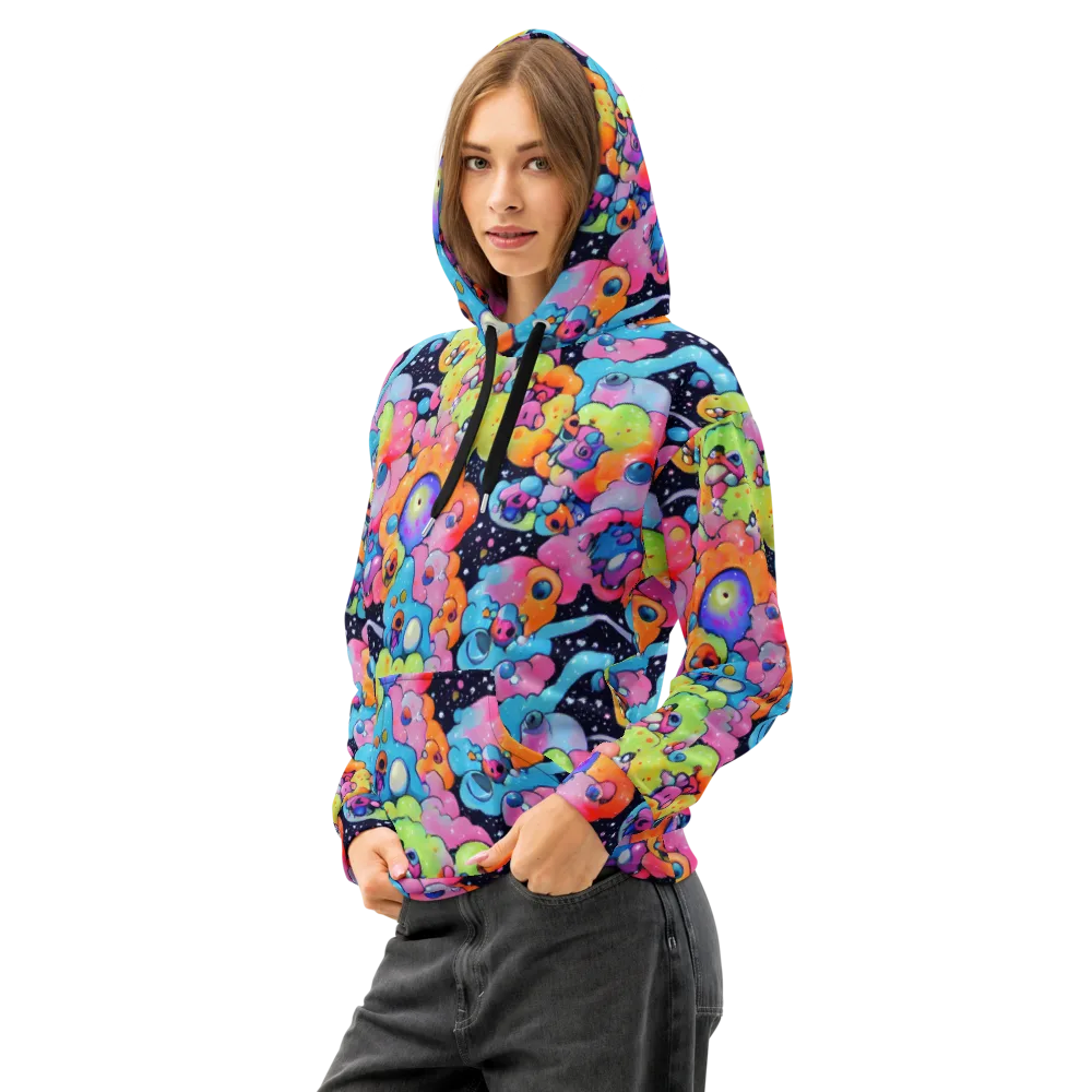 Neon Creature Cosmos on Cotton Hoodie — Left Front