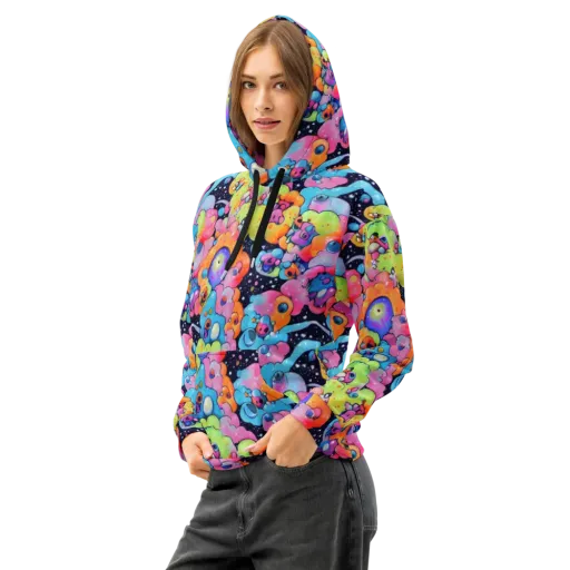 Neon Creature Cosmos on a Cotton Hoodie