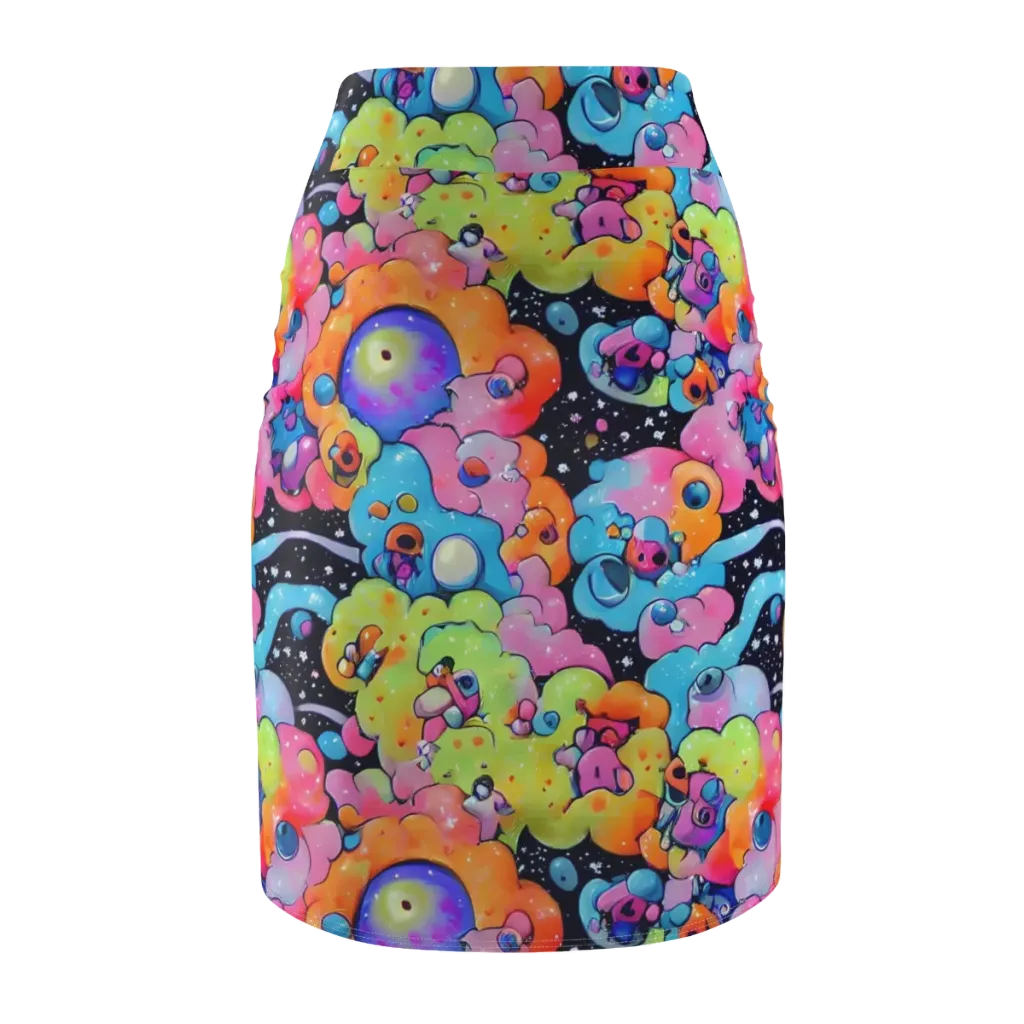 Neon Creature Cosmos on Pencil Skirt — Back