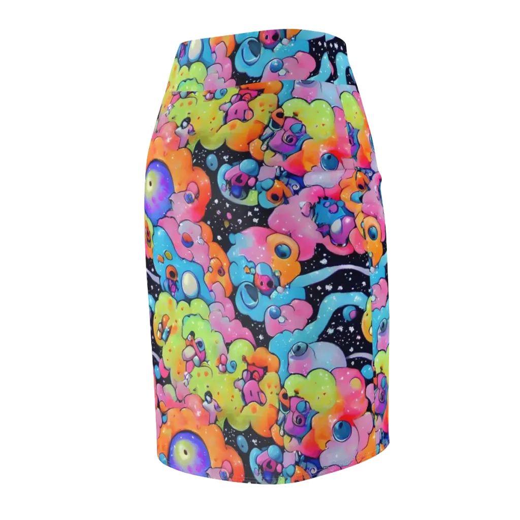 Neon Creature Cosmos on Pencil Skirt — Back Side