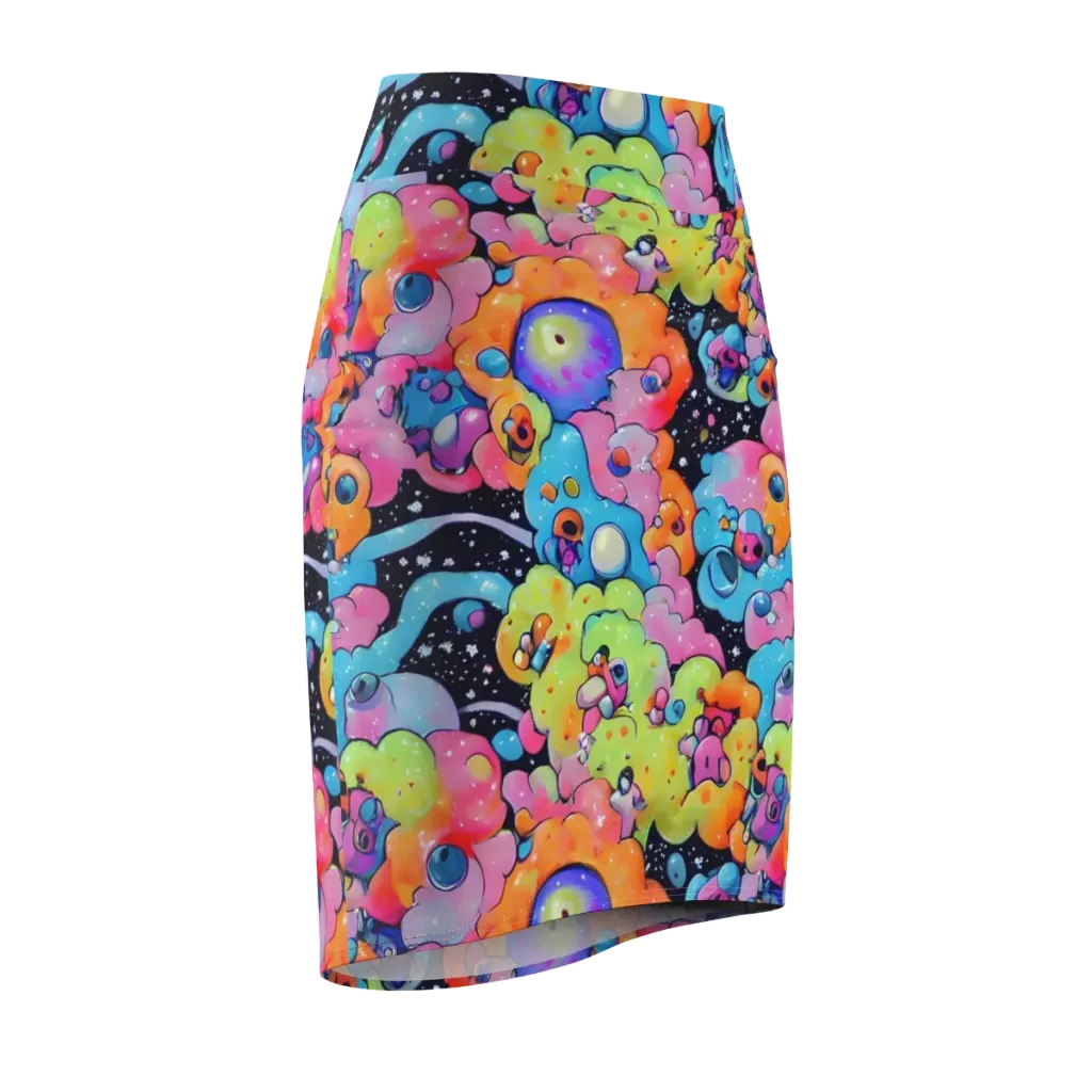 Neon Creature Cosmos on Pencil Skirt — Front Side