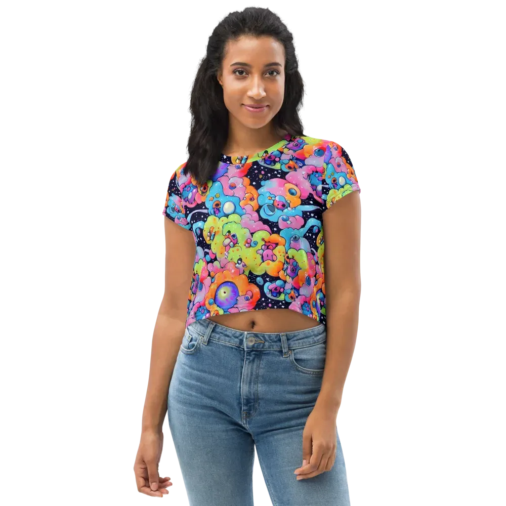 Neon Creature Cosmos on Crop Tee — Front