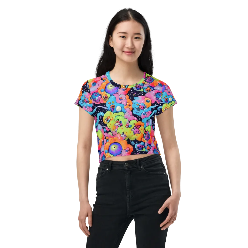 Neon Creature Cosmos on Crop Tee — Front