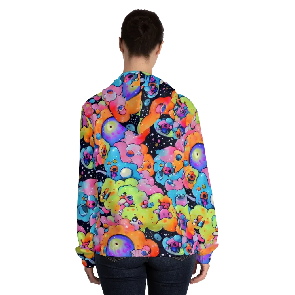 Neon Creature Cosmos on Women's Full-Zip Hoodie — Back On Person