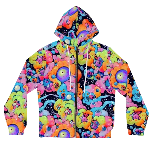 Neon Creature Cosmos on a Women's Full-Zip Hoodie
