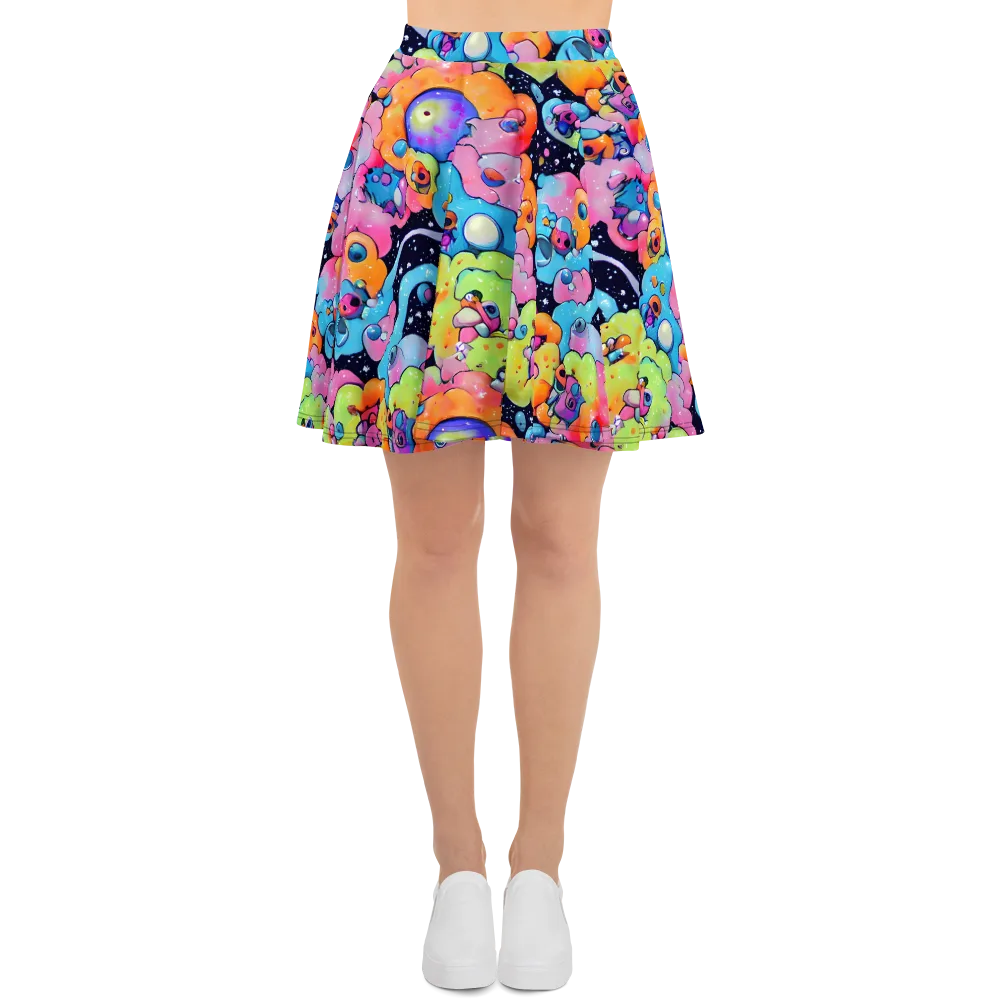 Neon Creature Cosmos on Skater Skirt — Front