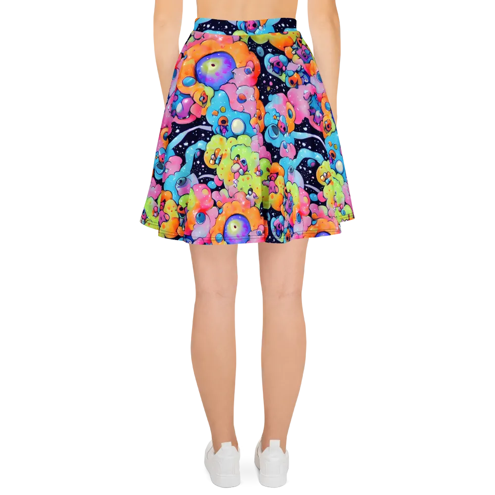 Neon Creature Cosmos on Skater Skirt — Back