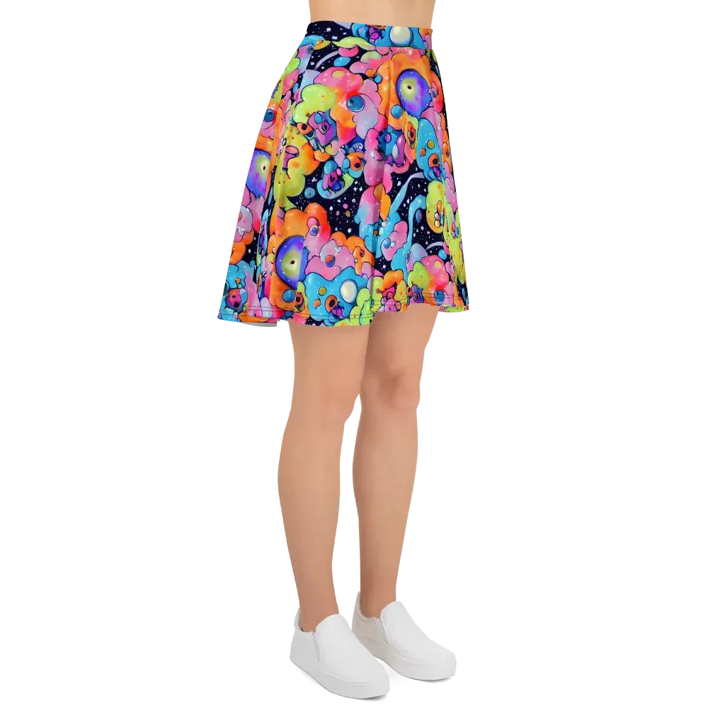 Neon Creature Cosmos on Skater Skirt — Right