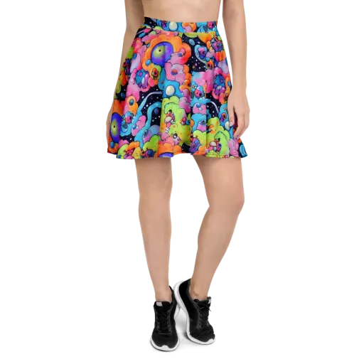 Neon Creature Cosmos on a Skater Skirt
