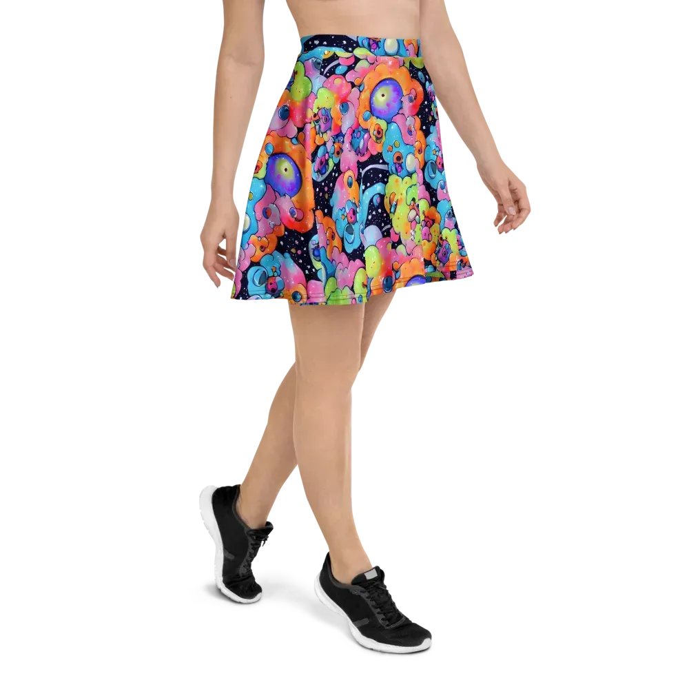 Neon Creature Cosmos on Skater Skirt — Right