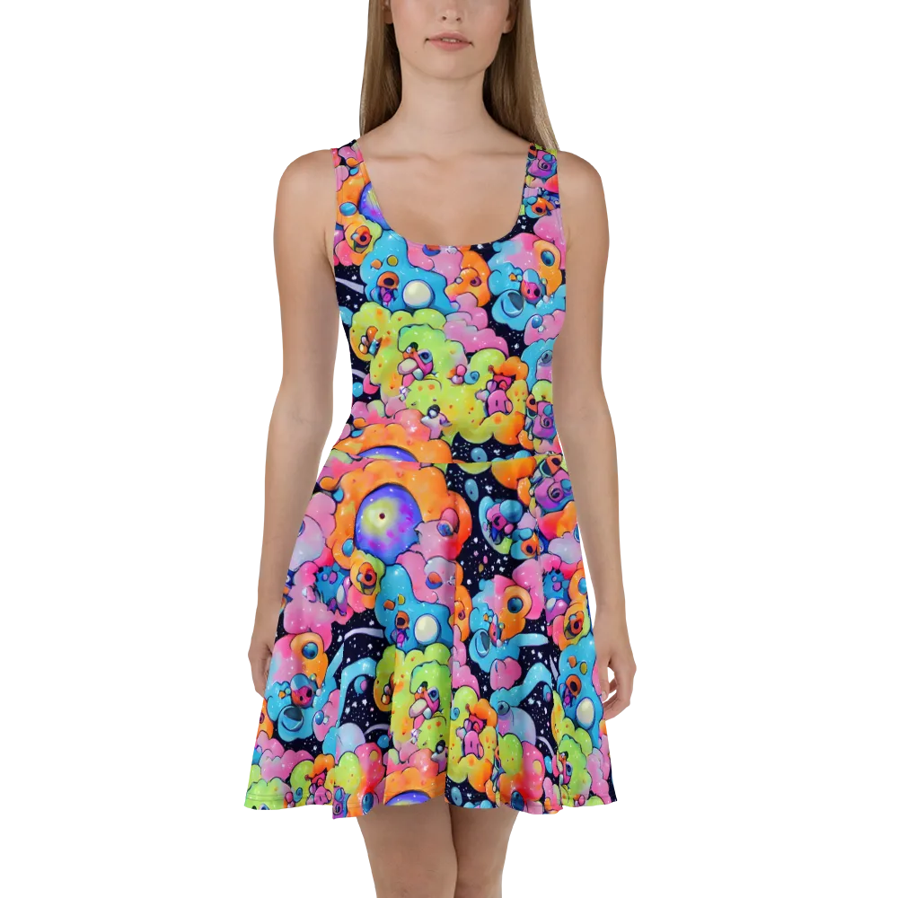 Neon Creature Cosmos on Skater Dress — Front