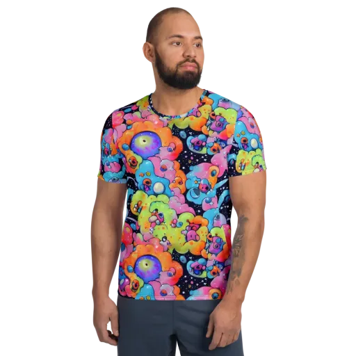 Neon Creature Cosmos on a Men's Athletic T-Shirt
