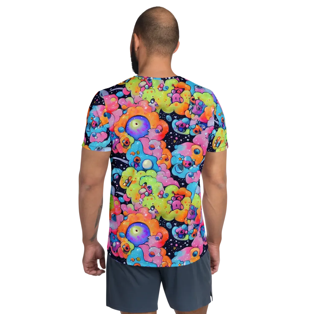 Neon Creature Cosmos on Men's Athletic T-Shirt — Back