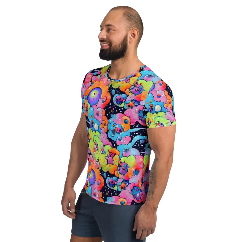 Neon Creature Cosmos on Men's Athletic T-Shirt — Left