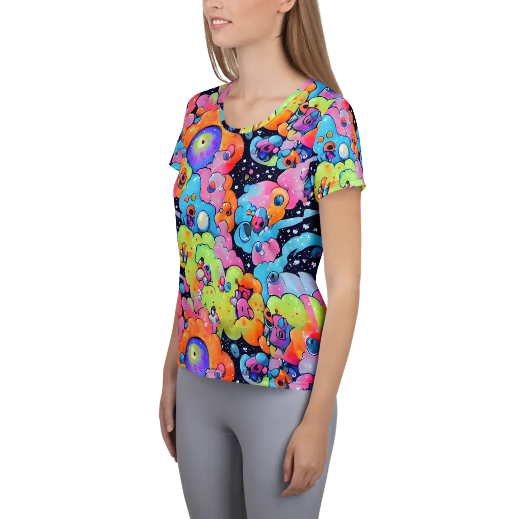 Neon Creature Cosmos on Women's Athletic T-Shirt — Left