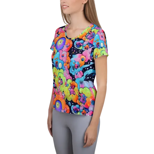 Neon Creature Cosmos on a Women's Athletic T-Shirt