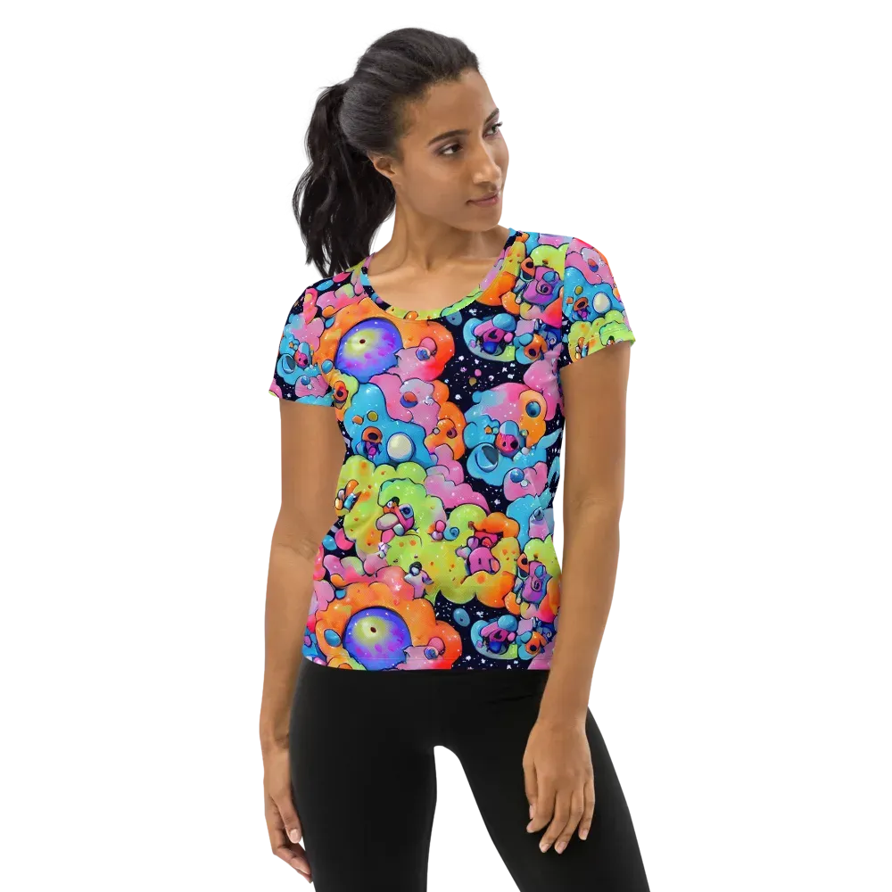Neon Creature Cosmos on Women's Athletic T-Shirt — Front