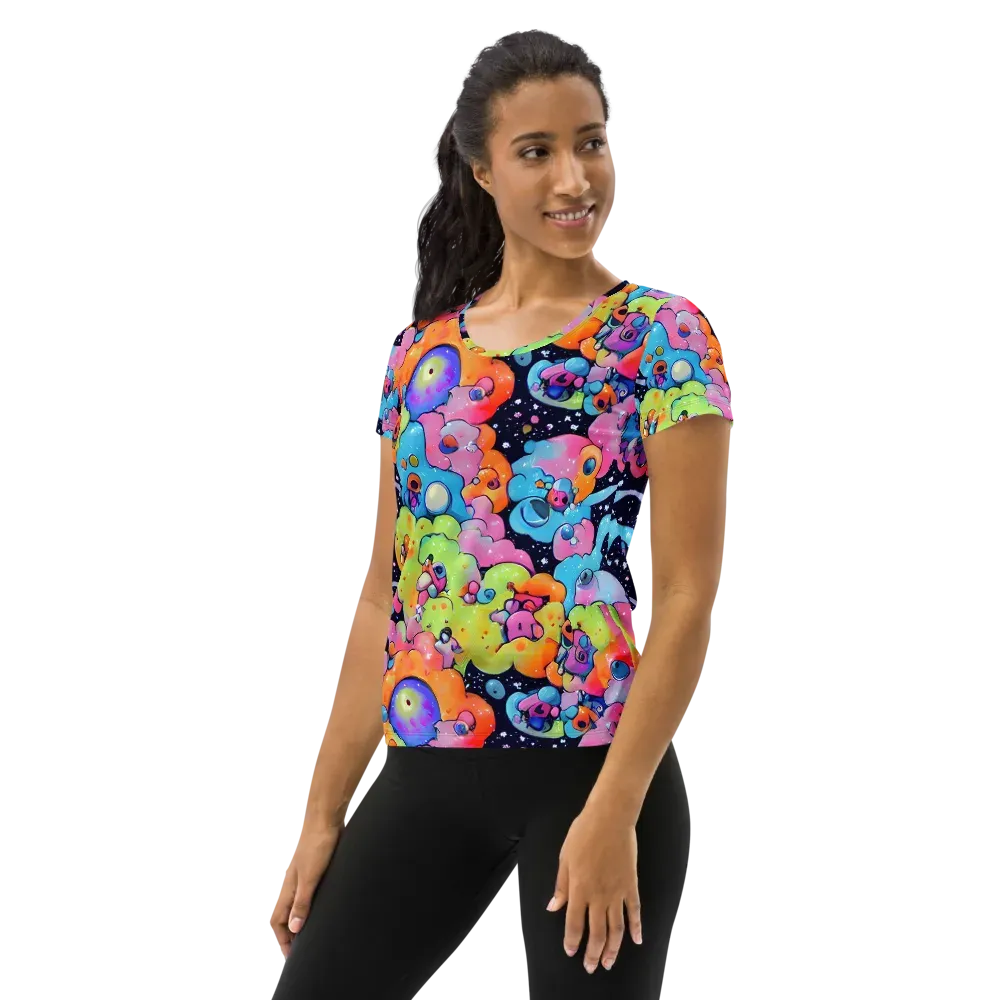 Neon Creature Cosmos on Women's Athletic T-Shirt — Left