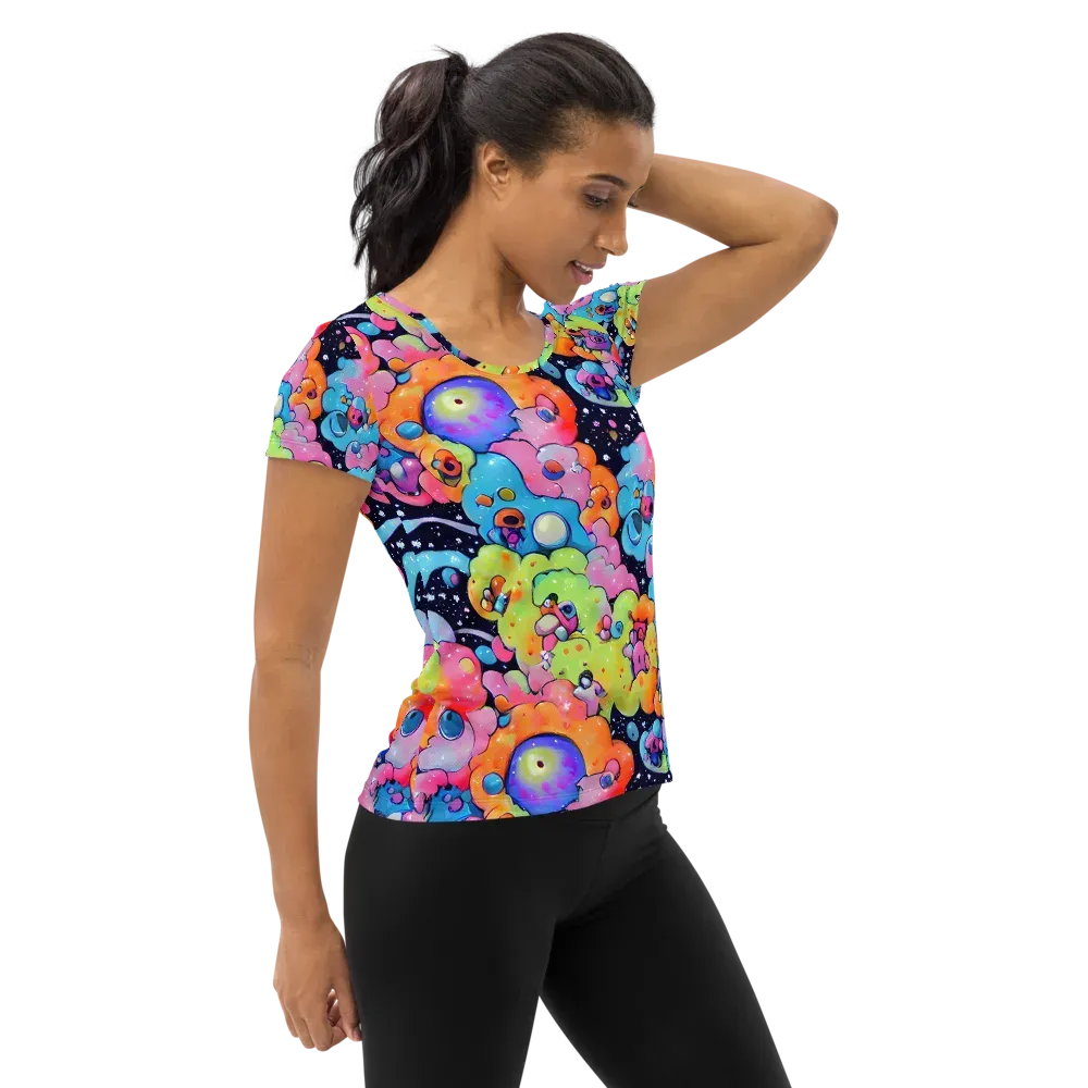 Neon Creature Cosmos on Women's Athletic T-Shirt — Right