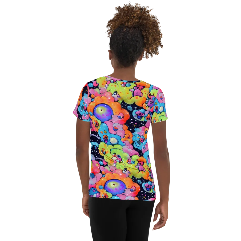 Neon Creature Cosmos on Women's Athletic T-Shirt — Back