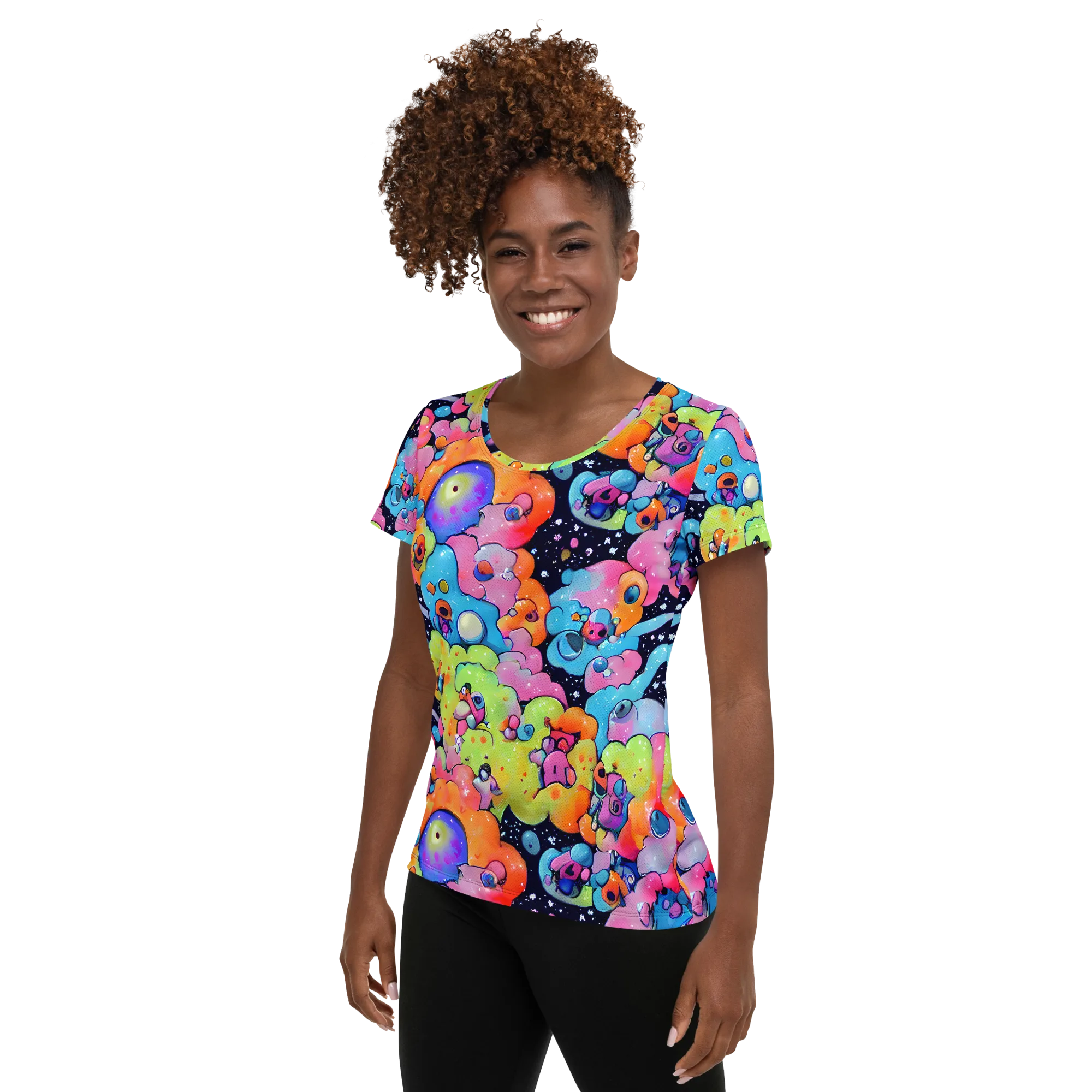 Neon Creature Cosmos on Women's Athletic T-Shirt — Left