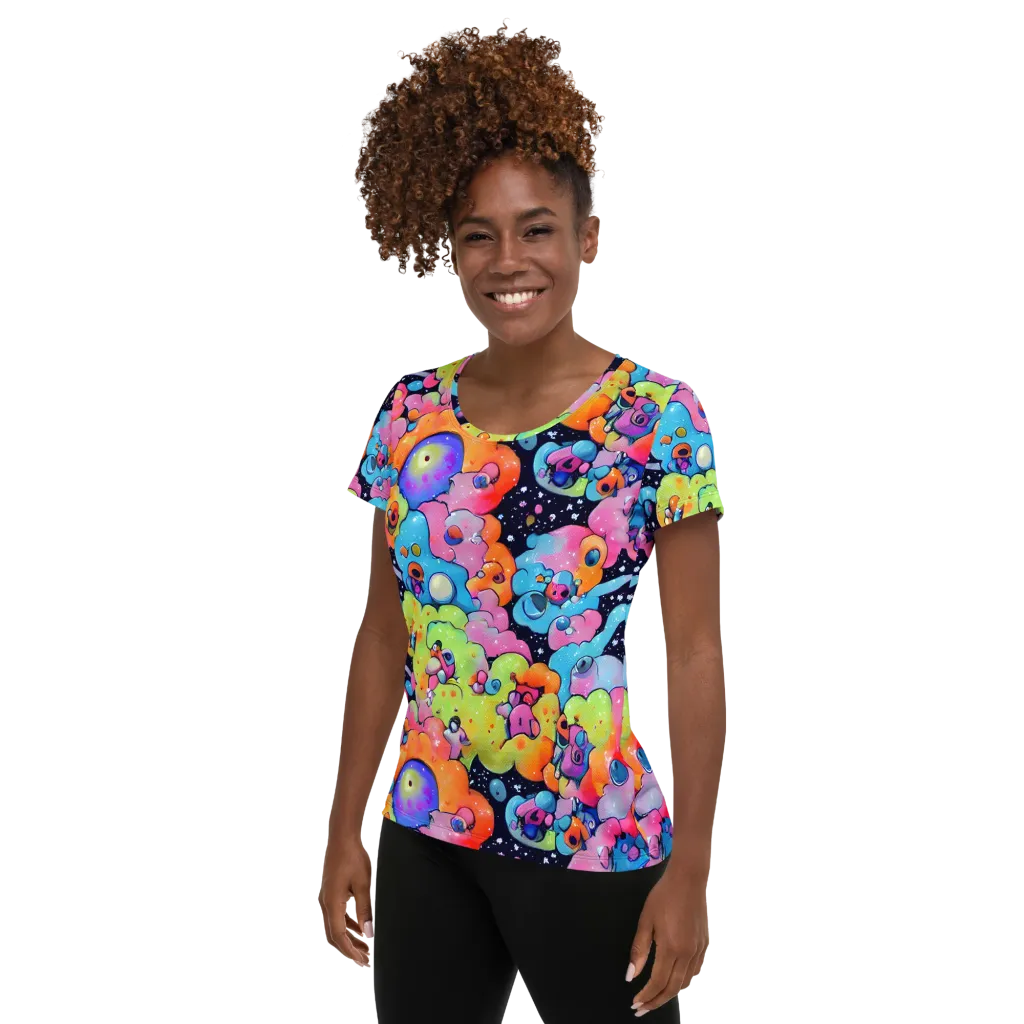 Neon Creature Cosmos on Women's Athletic T-Shirt — Left