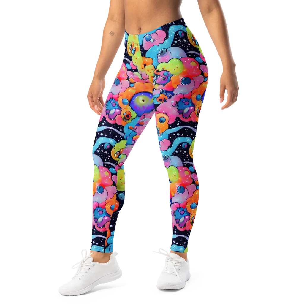 Neon Creature Cosmos on Leggings — Left Front