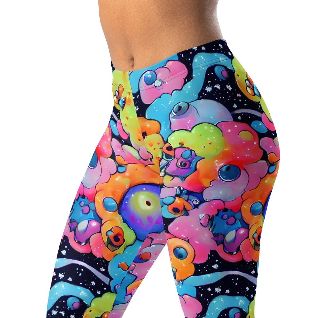 Neon Creature Cosmos on Leggings — Left Front