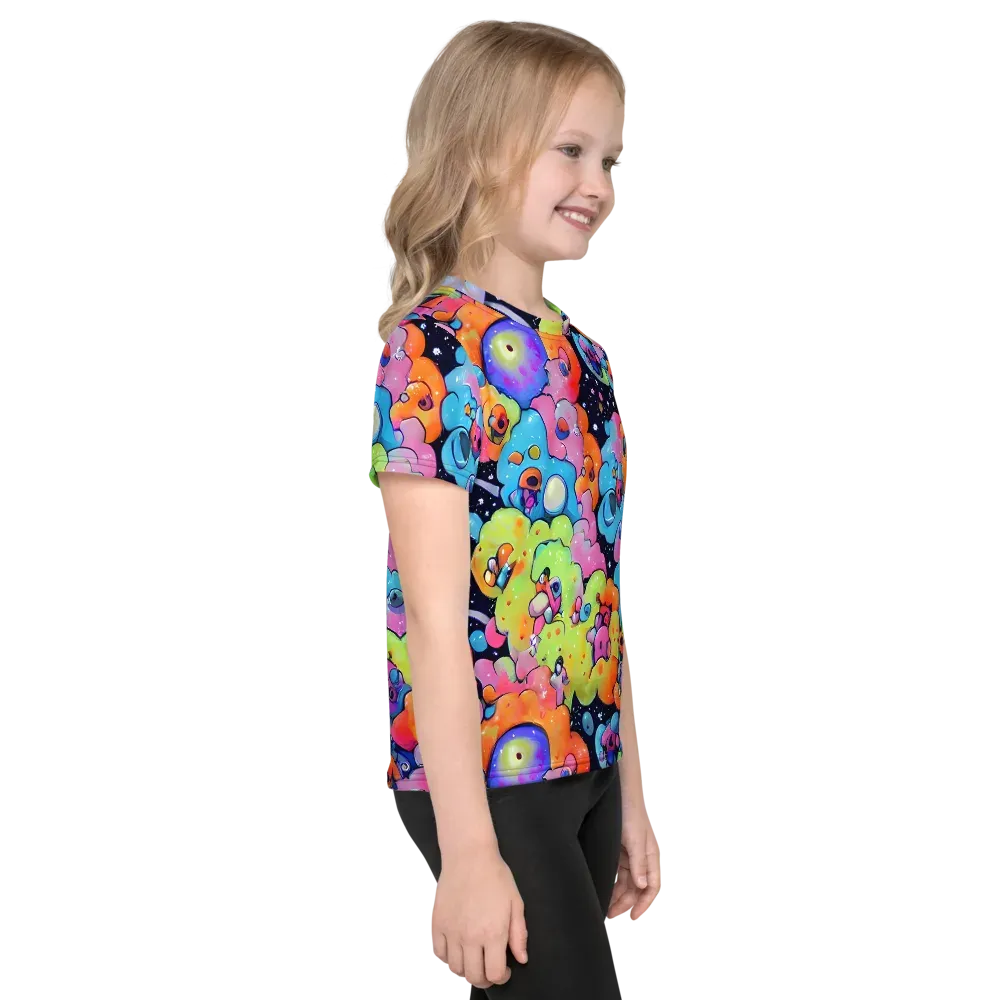 Neon Creature Cosmos on Kids Crew Neck T-Shirt — Right